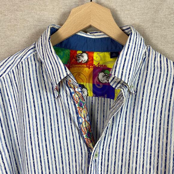 Robert Graham Mens Smoking Bulldog Button Up Shirt Size XL Flip Cuff Artsy Punk - Picture 4 of 15